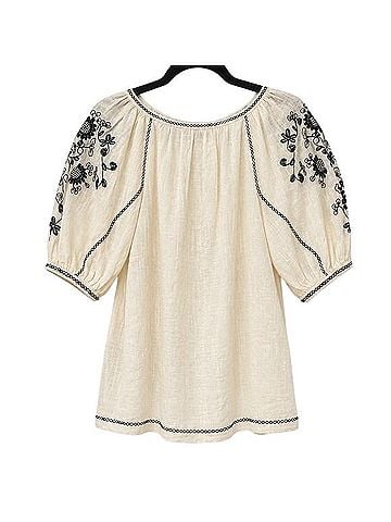 Max Studio London Embroidered Peasant Blouse Short Sleeve T-Shirt (view 2)