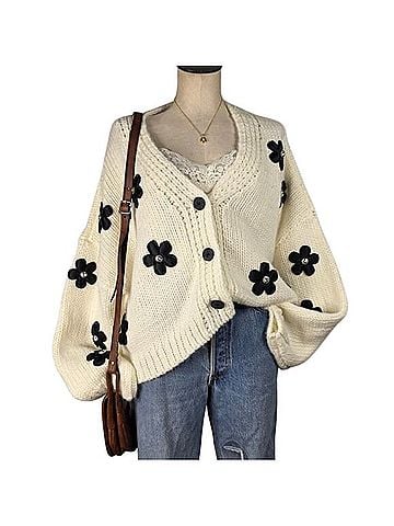 Arula Cream Chunky Knit Flower Cardigan Cardigan (view 1)