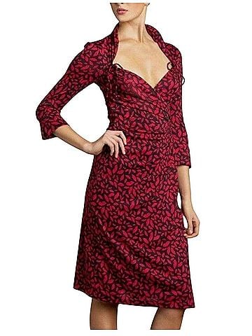 Diane von Furstenberg Diane von Furstenberg DVF Kiss Gildred Black Red Lip Wrap SILK Dress Cocktail Dress (view 1)