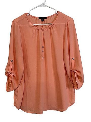 Espresso Button-Front Roll-Tab Blouse Short Sleeve T-Shirt (view 1)