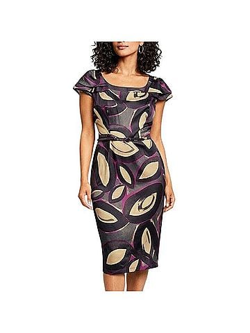 David Meister Silk Abstract Leaf Print Belted Sheath Dress Cocktail Dress (view 1)