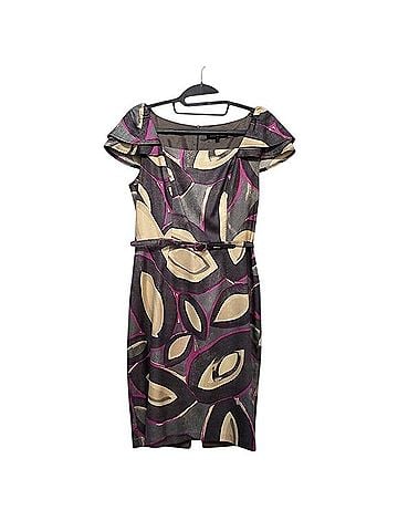 David Meister Silk Abstract Leaf Print Belted Sheath Dress Cocktail Dress (view 2)