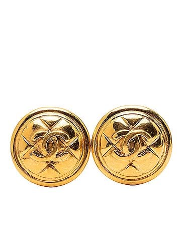 Chanel Gold Plated CC Quilted Round Clip On Earrings (view 1)