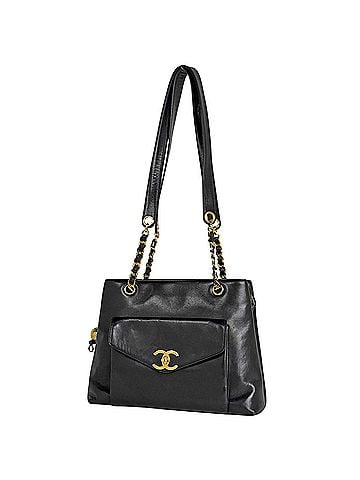 Chanel Chanel Coco Mark Chain Tote Bag, Leather, Black, A05572, Women's (view 1)