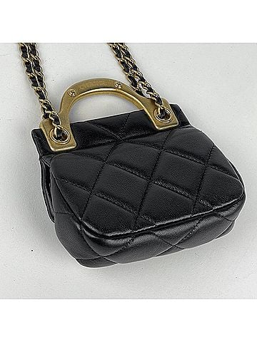 Chanel Chanel Coco Mark Mini Flap Chain Shoulder Bag, Matelassé Leather, Black AP2271, Women's (view 2)