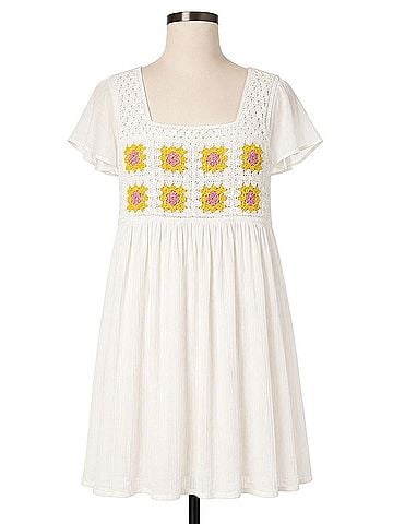 SO Crochet Granny Square Flutter Sleeve Dress Casual Dress (view 1)
