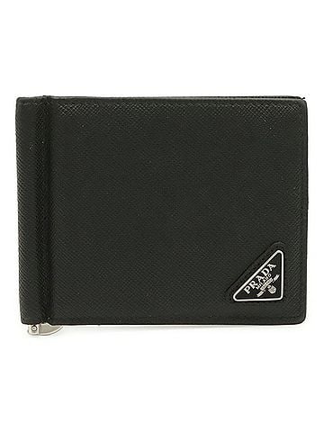 Prada PRADA Triangle Bi-fold Wallet with Money Clip, Leather, Black (NERO) 2MN077 (view 2)