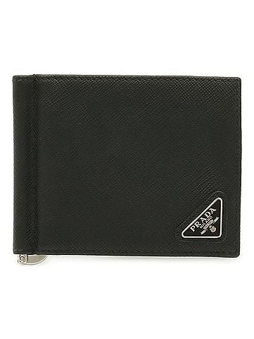 Prada PRADA Triangle Bi-fold Wallet with Money Clip, Leather, Black (NERO) 2MN077 (view 1)