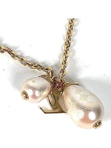 Louis Vuitton LOUIS VUITTON M66322 Accessory Pendant Damier Pearl Chain Necklace Metal Women's Gold (view 2)