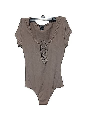 Forever 21 Taupe Bodysuit With Metal Rings Sleeveless T-Shirt (view 1)