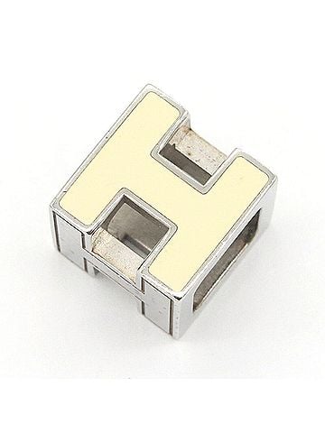 Hermès Hermes Cage d'H H Cube Pendant Top, Silver Cream Metal Enamel Necklace Choker Head, Square, Women's HERMES (view 1)