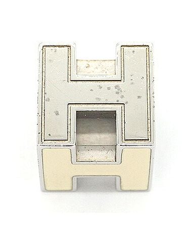 Hermès Hermes Cage d'H H Cube Pendant Top, Silver Cream Metal Enamel Necklace Choker Head, Square, Women's HERMES (view 2)