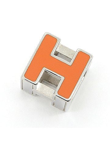Hermès Hermes Pendant Top Cage d'H H Cube Silver Orange Metal Enamel Necklace Choker Square Women's HERMES (view 1)