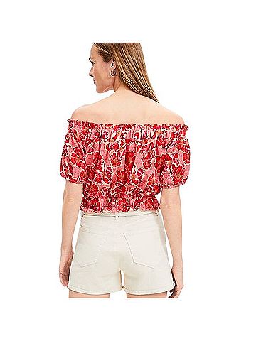 Loft 37 Floral Crinkle Jacquard Off The Shoulder Top Short Sleeve T-Shirt (view 2)