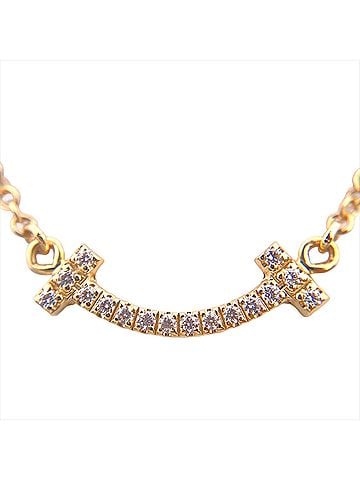 Tiffany & Co. Tiffany &amp; Co. T Smile Mini Necklace, 0.03ct Diamond, 18K Yellow Gold, 2.3g, Women's. (view 1)