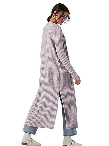 Halara Ribbed Long Sleeve Split Longline Cardigan Cardigan (view 2)