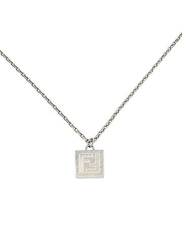 Fendi Fendi FF Logo Square Necklace, Metal, Silver, 0500FENDI (view 1)