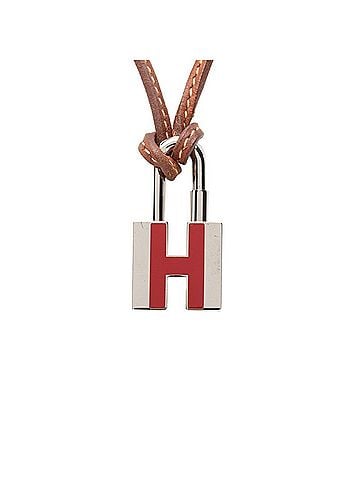 Hermès Hermes Cadena H-motif Necklace, Silver and Brown Metal Leather, Women's (view 1)