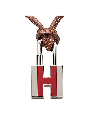 Hermès Hermes Cadena H-motif Necklace, Silver and Brown Metal Leather, Women's (view 2)