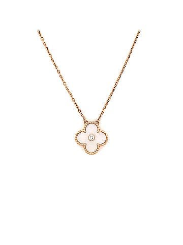 Van Cleef & Arpels Vintage Alhambra Pendant Necklace 18K Rose Gold and White Mother of Pearl with Diamond (view 1)