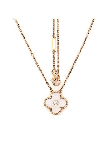Van Cleef & Arpels Vintage Alhambra Pendant Necklace 18K Rose Gold and White Mother of Pearl with Diamond (view 2)