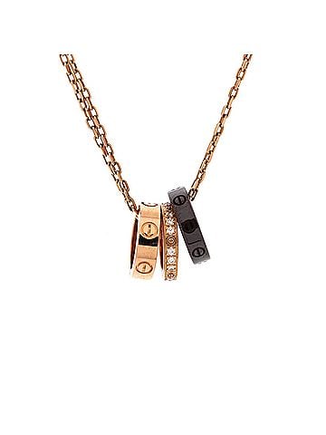 Cartier Love 3 Ring Pendant Necklace 18K Rose Gold and Ceramic with Diamonds (view 1)