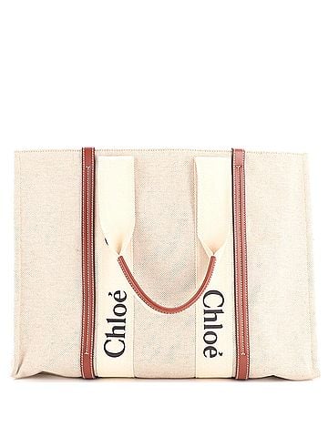 Chloé Woody Tote Canvas with Leather Large (view 1)