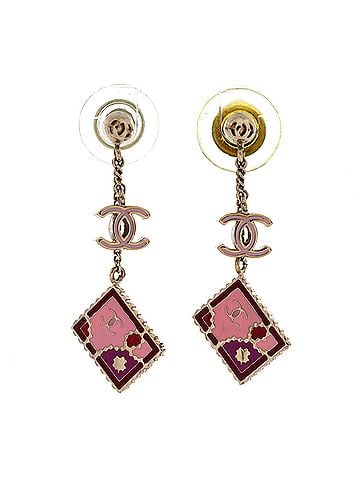 Chanel Valentine CC Square Drop Earrings Metal with Enamel (view 1)