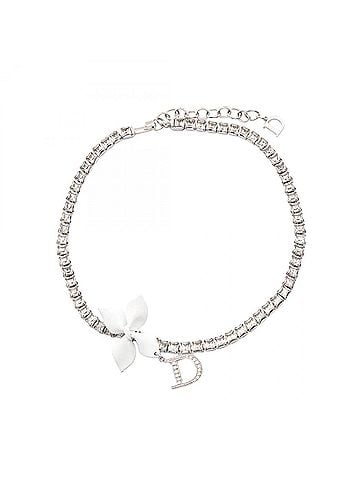 Christian Dior Christian Dior Dior logo choker accessory, stainless steel with rhinestones, women's, available in silver, clear, and white tones. (view 1)