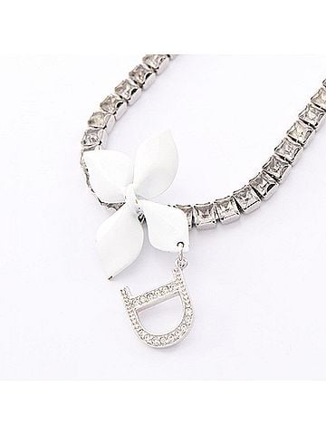 Christian Dior Christian Dior Dior logo choker accessory, stainless steel with rhinestones, women's, available in silver, clear, and white tones. (view 2)