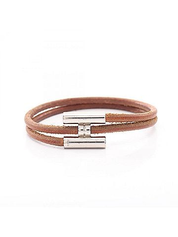Hermès Hermes Tourni Tresse Bracelet - Leather and Stainless Steel Women's Brown/Silver Tones (view 1)