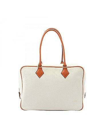 Hermès Hermes Plume 32 Bicolor Handbag, Leather, Taurillon Clemence Women's, White/Orange (view 1)