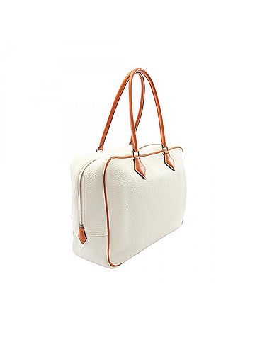 Hermès Hermes Plume 32 Bicolor Handbag, Leather, Taurillon Clemence Women's, White/Orange (view 2)