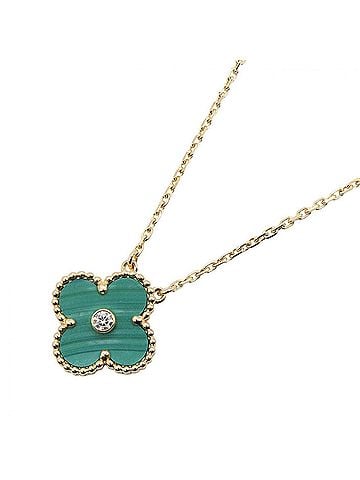 Van Cleef & Arpels Van Cleef &amp; Arpels Vintage Alhambra Malachite Necklace 1PD Jewelry 18K (Yellow Gold) Diamond Women's Gold Tone Green Clear (view 1)