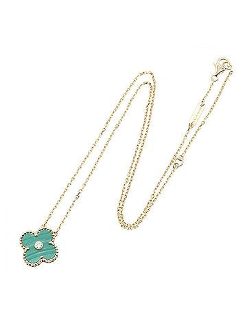 Van Cleef & Arpels Van Cleef &amp; Arpels Vintage Alhambra Malachite Necklace 1PD Jewelry 18K (Yellow Gold) Diamond Women's Gold Tone Green Clear (view 2)