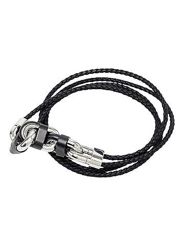 Hermès Hermes Chaine Maillon PM Double Tour Bracelet, Size T5, Silver, Black Metal, Veau Swift Leather, Women's. (view 1)