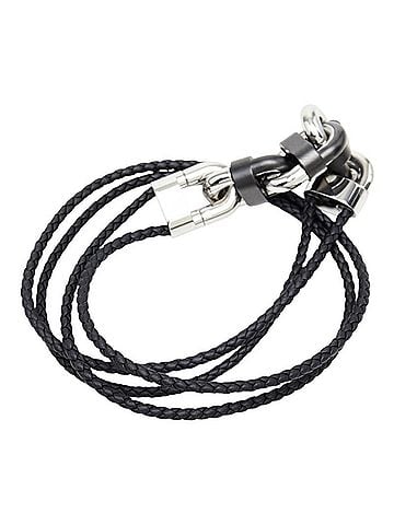 Hermès Hermes Chaine Maillon PM Double Tour Bracelet, Size T5, Silver, Black Metal, Veau Swift Leather, Women's. (view 2)
