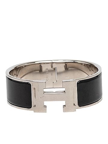 Hermès Hermes Clic Clac H PM Bracelet, Silver, Black Metal Enamel, Women's HERMES (view 1)