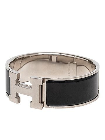 Hermès Hermes Clic Clac H PM Bracelet, Silver, Black Metal Enamel, Women's HERMES (view 2)