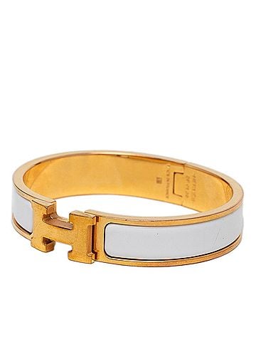 Hermès Hermes Click H PM Bracelet, Gold and White Plated Enamel, Women's. (view 2)