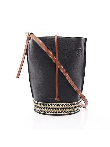 Loewe Loewe GATE Bucket Shoulder Bag/Handbag, Leather, Raffia, Women's, Black/Brown (view 1)