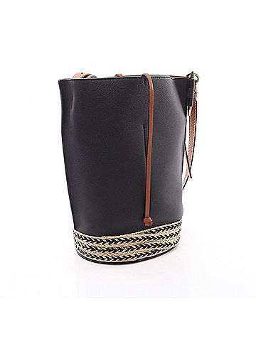 Loewe Loewe GATE Bucket Shoulder Bag/Handbag, Leather, Raffia, Women's, Black/Brown (view 2)