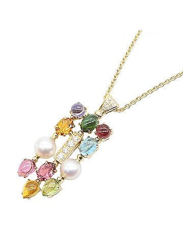 Bvlgari Bvlgari Bulgari Allegra Multicolor Diamond Necklace, 18K (Yellow Gold), Diamond, Multistone, Women's, Gold Tone, Clear (view 1)