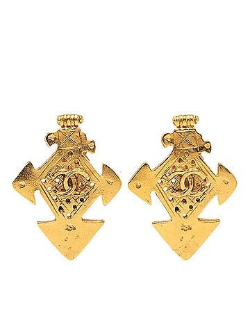 Chanel Chanel Coco Mark Cross Motif Vintage Earrings 94P Gold Plated Women's CHANEL (view 1)