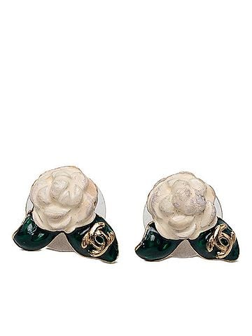 Chanel Chanel Coco Mark Camellia Earrings 04A Gold White Green Plated Women's CHANEL (view 1)