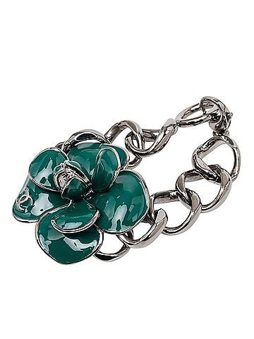 Chanel Chanel Coco Mark Camellia Chain Bracelet 06C Silver Green Metal Women's CHANEL (view 1)