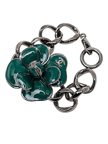 Chanel Chanel Coco Mark Camellia Chain Bracelet 06C Silver Green Metal Women's CHANEL (view 2)