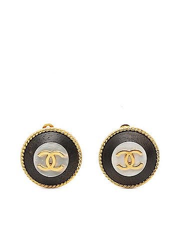 Chanel Chanel Coco Mark Vintage Round Earrings, Gold and Black Plated, Women's CHANEL (view 1)