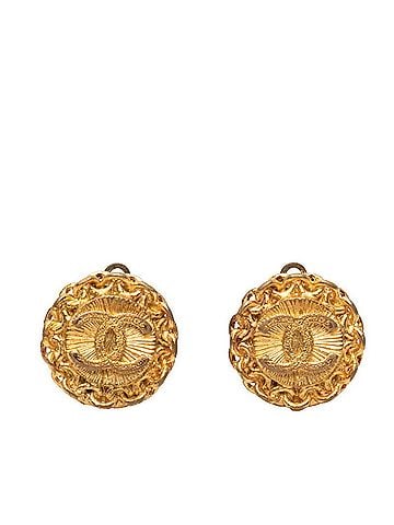 Chanel Chanel Coco Mark Vintage Round Earrings 95P Gold Plated Women's CHANEL (view 1)