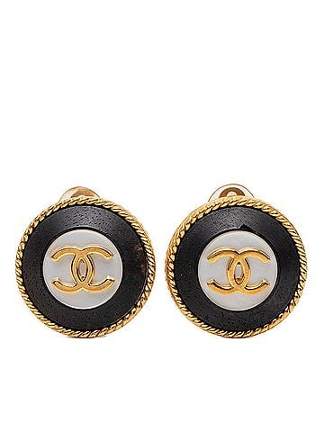 Chanel Chanel Coco Mark Vintage Earrings 97P Gold Black Plated Women's CHANEL (view 1)